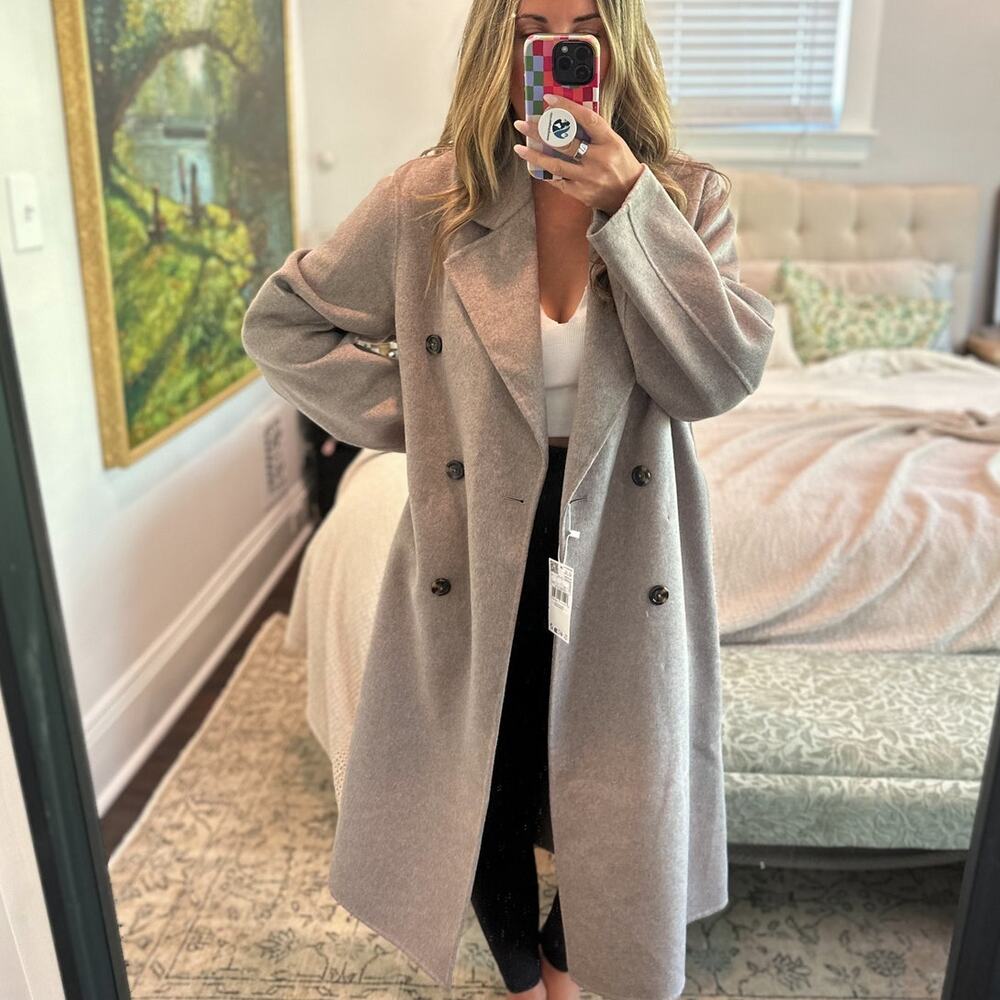 MANGO Oversize Handmade Medium Brown Wool Long Coat S